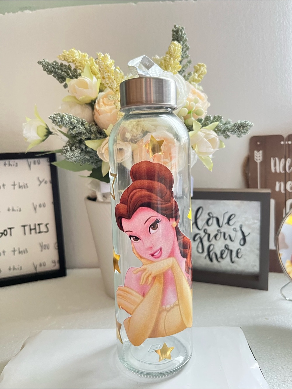 Belle Princess Glass Water Bottle Clear
